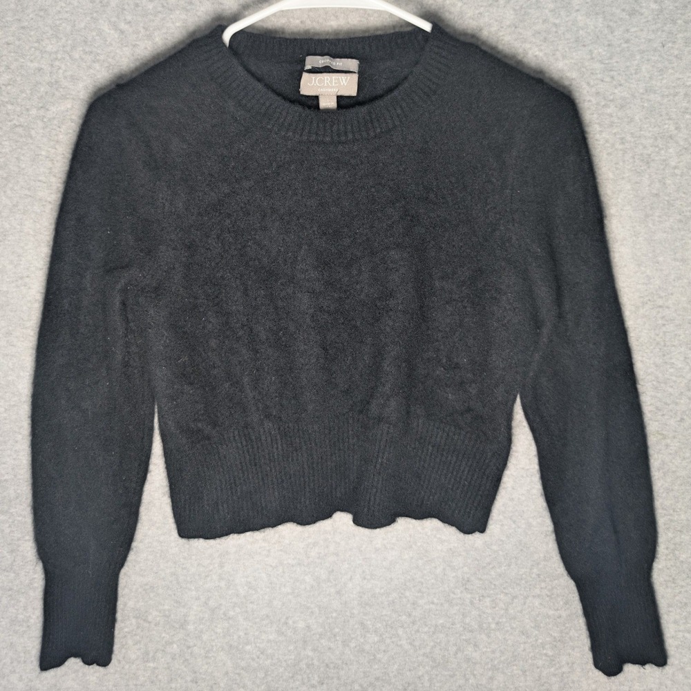 J.Crew Kids‎ Black Cashmere Cropped Crewneck Sweater Size L Long Sleeve Knit
